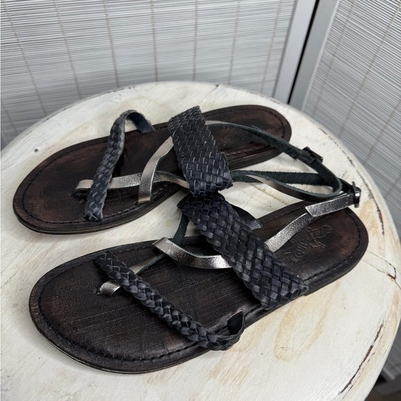Freebird Sandals Sea Braided Black Silver Leather Adjustable Strap Boho Size 7 - Picture 2 of 7
